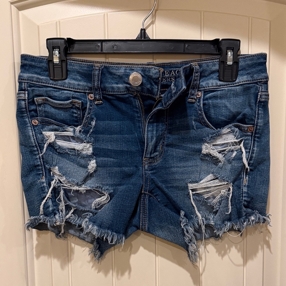 American Eagle Outfitters Distressed Dark Blue Jean Shorts